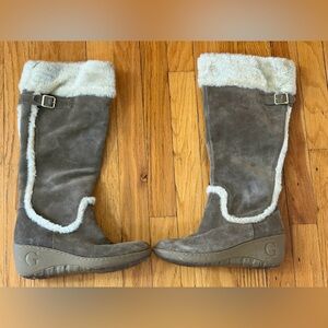 Guess Suede Faux Fur Trimmed & Lined Wedge Heel Boots, Brown Tone High Boots Y2K